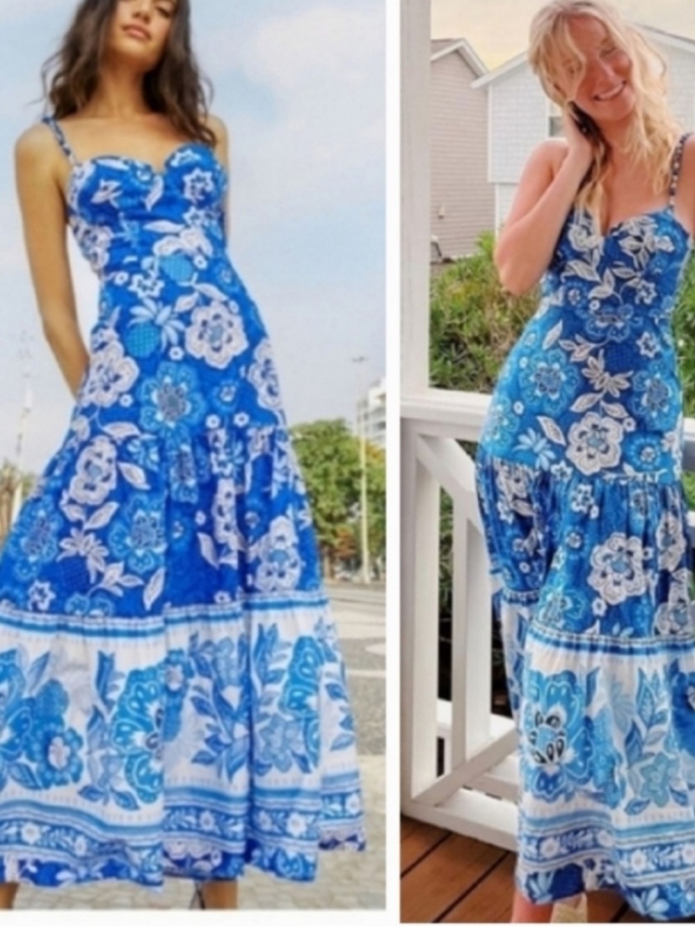 Farm Rio Blue Full of Flowers Floral Bustier Midi Dress Sz Small